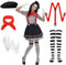 Pantomime Kostüm Damen Herren,Karneval Pantomime Kostüm Schwarze Pantomime Mütze Tuch Rot Strümpfe Schwarz Weiß Gestreift Rote Hosenträger Handschue,Pierrot Kostüm Damen,Harlekin Kostüm Damen(schwarz)
