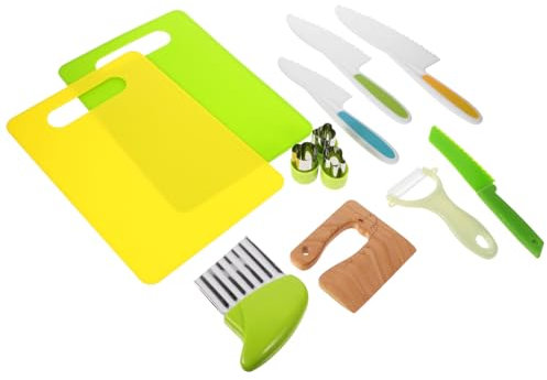 KONTONTY Set D'ustensiles De Cuisine Montessori pour Enfants Incluant Planche à Découper Et Couteaux en Coloré Éducatif pour 'Apprentissage Culinaire des Tout Petits