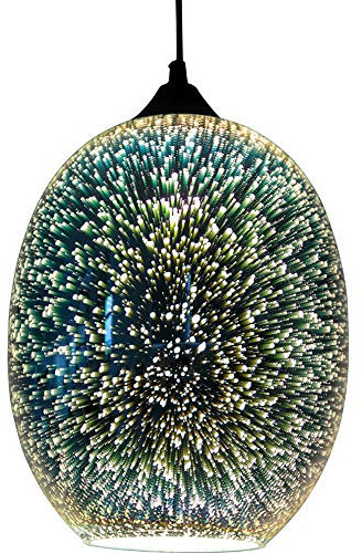 HUSPOO Glas Pendelleuchte 3D Bunt, Moderne Feuerwerk LED Hängelampe, Höhenverstellbar Hängende Deckenleuchte, E27 220V Glaspendel(Ohne Glühbirne) für Schlafzimmer, Wohnzimmer, Esszimmer, Flur, Küche
