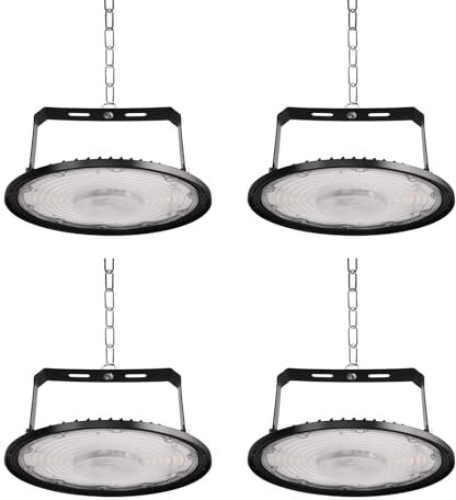 Fosingut Projecteur LED Industriel 300W,30000LM Spot High Bay Lumière éclairage d'atelier,Blanc Froid 6500K IP65 Étanche UFO Eclairage Plafonnier LED Interieur Lustre pour Entrepôt,Usine,Hall,Gym-4pcs