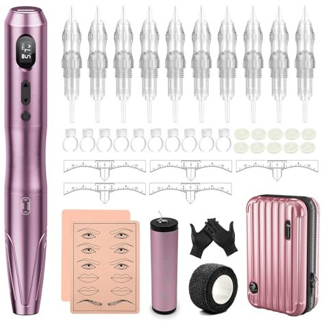 Biomaser Wireless Semi Permanent Make-up Maschinen-Kit mit 10 Stück Patronen Nadeln für Augenbrauen Lippen Eyeliner Ombre Puder Brauen Microshading Zubehör