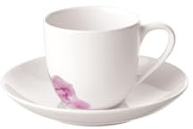 Villeroy & Boch Rose Garden Espressotasse mit Untertasse, 70 ml, Espresso-Set mit Blumen-Dekor für 1 Person, Spülmaschinenfest, Premium Porzellan, Weiß