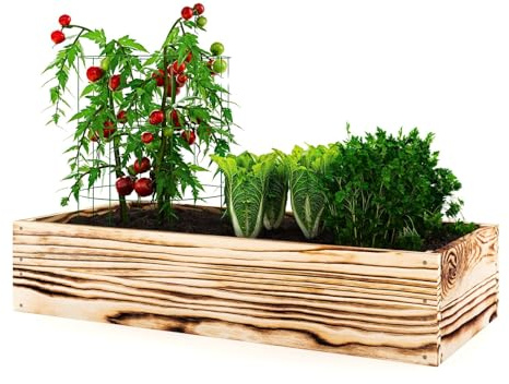 Lermowoood Hochbeet aus Holz 60x40x20 cm Geflammt – Pflanzkasten für Gemüse & Kräuter – mit Agrovließ – steckbar & stapelbar- Aussenbereich ideal für Garten, Balkon & Terrasse