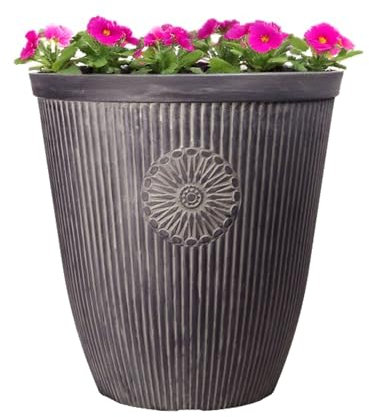 Jack Stonehouse Outdoor Classic Kensington Tall Planter | Slate Effect Round Plastic Flower Pot | Frost & UV Resistant Traditional Garden Plant Pot | 16 High | 33lt | 40cm Dia (1, Pebble White)