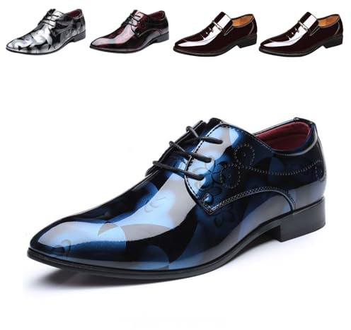 Business Schuhe Herren, Herren Anzugschuhe Oxford Derby Schuhe Brogues Lederschuhe Hochzeitsschuhe Schnürhalbschuhe Klassischer Business Schnürschuh Blau Gold Grau Rot Schwarz Braun Khaki 37-48