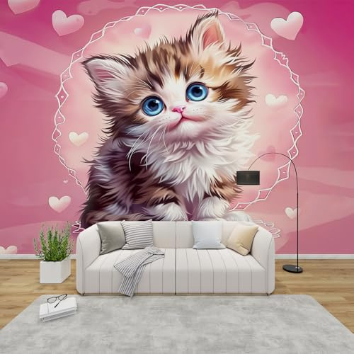 PaxGloz Fototapete Katzenmotiv Mädchenzimmer Tapete Kawaii Katzen Tapeten Vliestapete Modern Wandtapete Wohnzimmer Schlafzimmer Kinderzimmer Wanddeko Motivtapeten 200 x 140 cm (B x H)