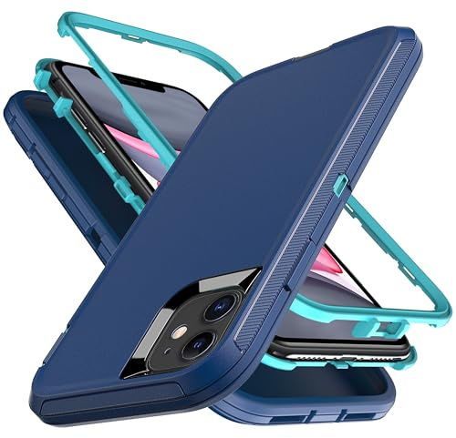 YmhxcY for iPhone 11 Case 6.1 Inch Shockproof Dropproof Dust-Proof Drop Proof 3-Layer Durable Phone Case Heavy Duty Protection Phone Case Cover for Apple iPhone 11-Blue/Turquoise