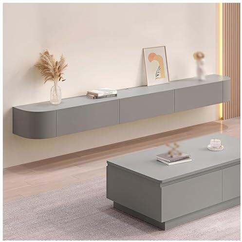 Generico Mobile TV Sospeso Bianco, Con Cassetti, Supporto TV A Parete, Tavolo TV In Legno Massello, Con Foro Per Fresatrice, Schienale Cavo, Ripiano TV Lungo, Per Soggiorno(Grey,180cm)