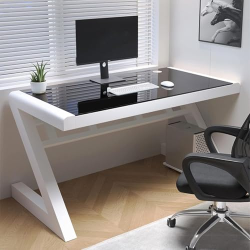 Stilvoller Computertisch mit Glasplatte, 99 cm, Schwarz und Weiß, moderner Arbeitsplatz für Zuhause, Büro, für Gaming, Lesen und Produktivität