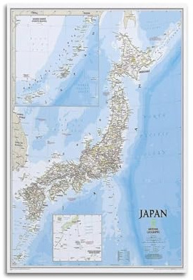 JIYAYCU Karten-Poster, Asien, Japan, klassische Karte, dekoratives Gemälde, Leinwand-Kunstbild, 30 x 45 cm