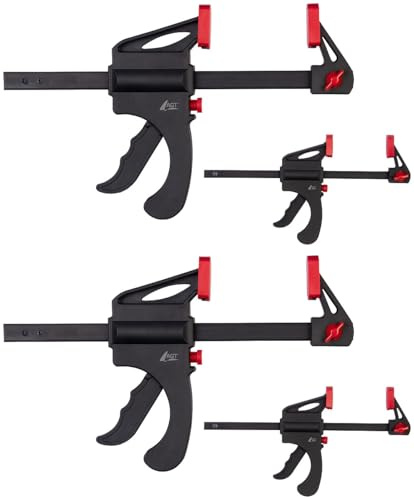 AGT Schraubzwingen: 4er-Set Einhandzwingen aus Stahl und Nylon, 2x 105 mm und 2x 150 mm (Zwingen, Holzspanner Werkzeug, Schrauben)