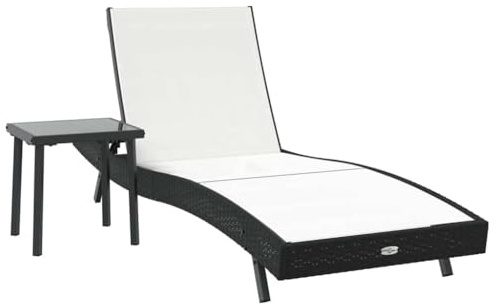 Mhdvray Sonnenliege Poly-Rattan mit Seitentisch klappbare Gartenliege 197×70×82 cm 4-Fach verstellbar Robust für Balkon Garten Terrasse