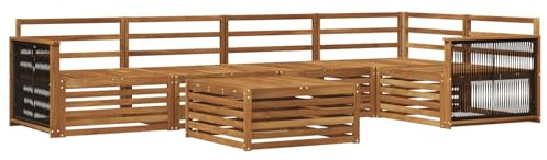 vidaXL Outdoor-Sofagarnitur 6 pcs Natur Massivholz Akazie, Patio Ecksofa, modernes Lounge-Set für draußen, wetterfestes Gartenmöbel für die Terrasse, Bequeme Sitzgelegenheit