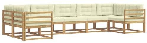 vidaXL Outdoor-Sofagarnitur mit Kissen 7 pcs Weiß und Creme, Modernes Ecksofa-Set, stylische Gartenlounge, Möbel für Terrasse, wetterfest am Pool