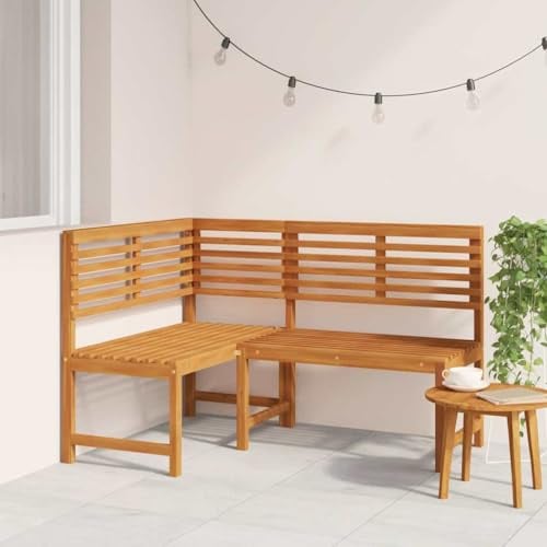 YUTAASU Panca angolare da giardino, 140 cm, in legno massello di acacia con finitura a olio, robusta e durevole, per terrazza e balcone, mobili in legno rustico con ampia seduta