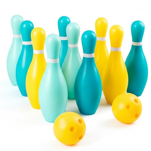 CNAFGBGG Kinder-Bowling-Set, 10 Pins und 2 Bälle, Sportspielzeug für drinnen und draußen, Bowlingspiele aus Kunststoff für Kinder mit einfach zu klopfenden Pins für die Hand-Auge-Koordination.