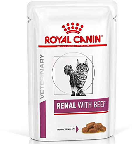Royal Canin Renal, Spezialkatzenfutter mit Rindfleisch, bei Nierenproblemen, 48 x 85 g.