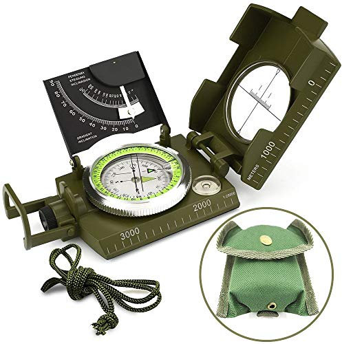 Militär Marschkompass, Kompass mit Tasche, für Wanderung, Camping, Klettern, Rad fahren, Armeegrün