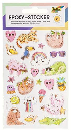 folia 16301 - Epoxy - Sticker I mit Faultier Motiven, dreidimensionale Sticker, 24 Stück, ideal geeignet zum Verzieren von Grußkarten, Bastelarbeiten und Scrapbooking