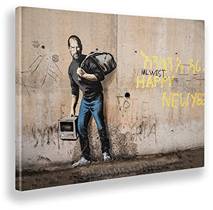 Giallobus - Gemälde - Banksy - Steve Jobs - Leinwand mit Standardrahmen - 140x100 - Bereit zum Aufhängen - Moderne Gemälde für zu Hause