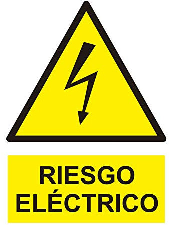 Señal adhesiva Riesgo Eléctrico | Pegatina Riesgo Eléctrico | Adhesivo Riesgo Eléctrico | Vinilo adhesivo | Certificado ISO 7010:2012 | 15 cm Alto x 10 cm Ancho | Color Amarillo