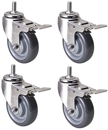Rueda de Acero Inoxidable de 4 Pulgadas, Puede Transportar 150 kg | Estilo de Boca de Seda con Doble Freno de Acero Inoxidable | Ruedas de Poliuretano (PU) - Gris
