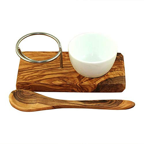 Eierbecher mit Eierlöffel aus Olivenholz, Set, Küchenutensil, ideal zum Frühstück, Brunch
