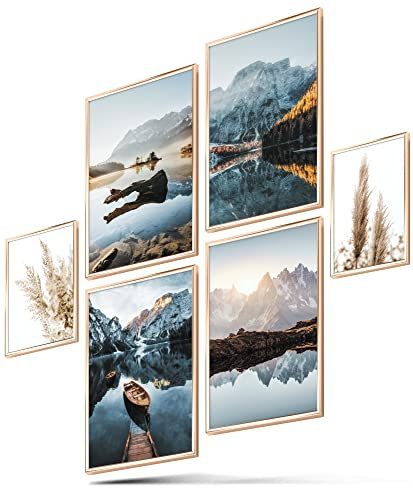 BLCKART Infinity Poster-Set Dreamy Mountains - beidseitig bedruckte Wandbilder - Premium Poster - Bilder zur Wanddekoration - Größe L 4x A3 und 2x A4