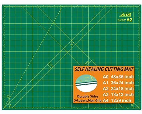 ArtAt Selbstheilende Schneidematte: 45,7 x 61 cm, grün, doppelseitig, rutschfest, 5 Schichten, PVC, langlebig, A2, Näh- und Bastelmatte für Rollschneider, Verwendung für Quilten, Scrapbooking und