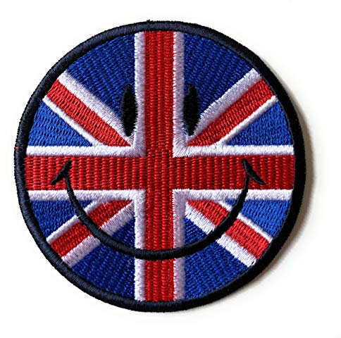 Smiley FACE/Union Jack British- Iron on Sew on Embroidered- Patch