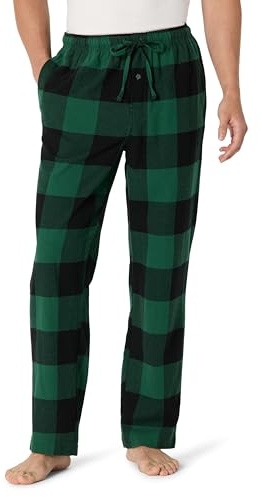Amazon Essentials Men's Breathable Flannel Pyjama Trousers (Available in Big & Tall), Black Green Buffalo Plaid, S