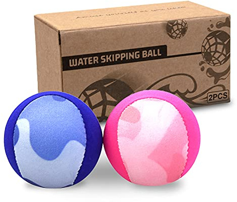 Guard Glasses Water Skipping Ball Summer Beach Ball 2-Pack Water Bouncing Balls Grip Ball for Beach Swimming Pool River Lake, Blue