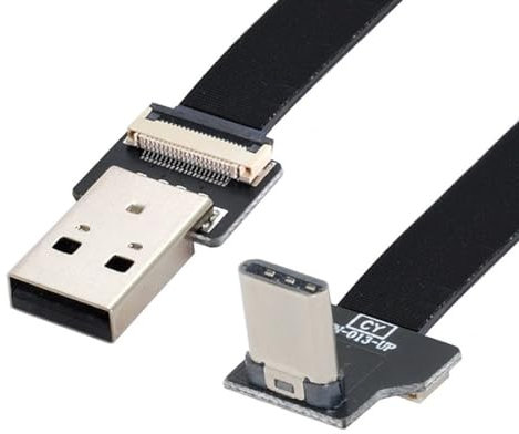 chenyang Cable plano USB C USB 2.0 macho a USB C macho 90 grados hacia arriba en ángulo de transferencia de datos cinta de carga adaptador de cable de extensión flexible 0.2 m
