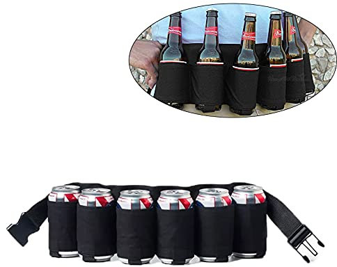 Ceinture Pour Porte Bière Support De Ceinture Canette Soda Pour Buveur Portable Réglable Pliable Avec 6 Porte-Gobelets For Party Camping Voyage Escalade Randonnée Extérieure (Noir), Noir, NO, Noir, NO