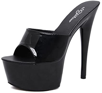 MUYEY 15 Cm Tacchi Alti Donna Sexy Piattaforma Pole Dance Sandali Stripper Discoteca Party Dance Sandali Piattaforma Large Size Unisex,Nero,38