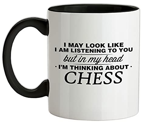 in My Head I'm Chess - 11oz - Ceramic Two-Tone Mug for Coffee/Tea - Black/White - One Size