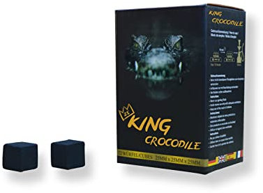 King Crocodile Kokosnuss Kohle mit Langer Brenndauer I 25x25mm Nachhaltige Naturkohle I wenig Asche I geringer Rauchentwicklung I Grillkohle I Kohle Würfel in Premium Qualität (Consumer, 4kg)