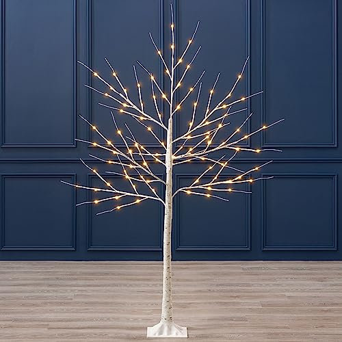 CHRISTOW Light Up Outdoor Birch Tree 5ft, Pre Lit Christmas Twig Tree with Lights, Mains Operated with Warm White LEDs (96 LED)