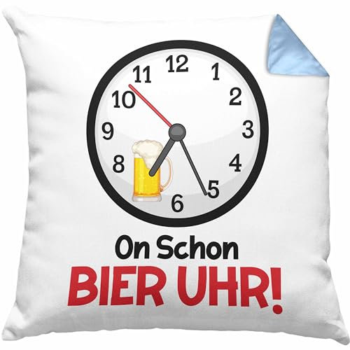 Trendation Oh Es Ist Bier Uhr Kissen mit Füllung 40x40 Geschenk Biertrinker Saufen Alkohol Geschenkidee Lustiger Spruch (Blau)