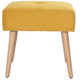 Miliboo Guesta Hocker aus Stoff, Velours-Effekt, Senfgelb und helles Massivholz, H46