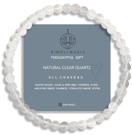 SIMPLÍ BASIC Natural Clear Quartz Healing Gemstone Bracelet 4mm Bead | Womens & Mens Bracelets | Master healer | Amplifying Energy | Inc Gift Box