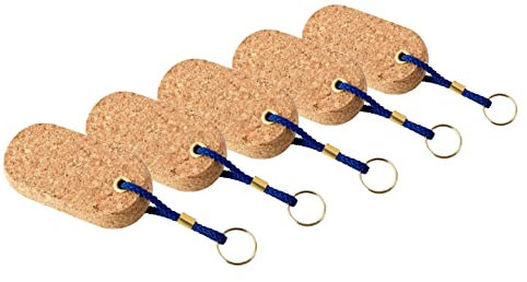 5er-Pack Boots Schlüssel-Anhänger aus Kork | maritime Anhänger für Schlüssel (Oval, flach) | 3 verschiedene Formen zur Auswahl