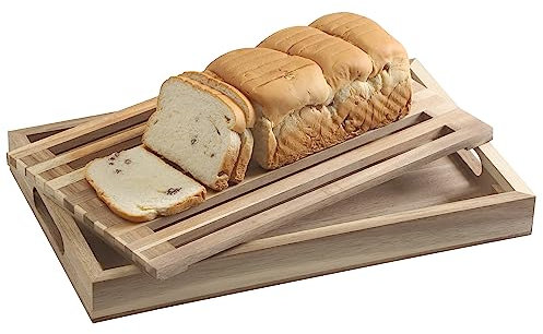 Wooden Bread Cutting Board Tray with Crumb Catcher Holder for Serving and Slicing Homemade Bread