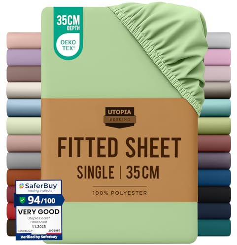 Utopia Bedding Single Fitted Sheet, Sage, Deep Pocket 35cm (14) | Oeko-Tex Certified, Non Iron Wrinkle-Free, Shrinkage and Fade Resistant, Soft Brushed Microfiber Fabric, Bottom Sheet