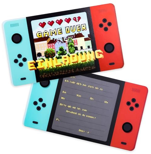 Aitsite 12x Einladungskarten Kindergeburtstag Jungen - Spielkonsole Design Geburtstagsfeier Kinderparty Einladungskarte - Mädchen Jungen Kinder Eintritt Einschulung und Geburtstagseinladungen