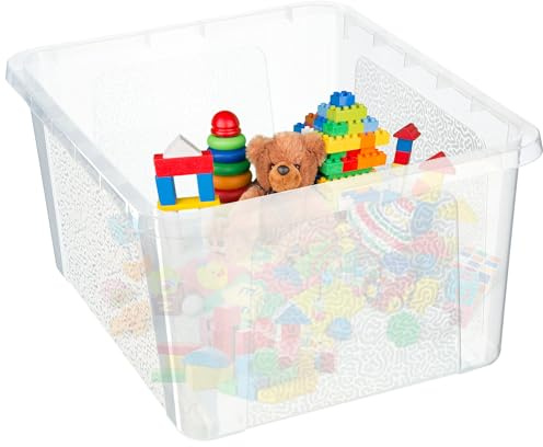 KADAX Rechteckige Aufbewahrungsbox mit Deckel, Aufbewahrungsbehälter, Stapelbehälter, Plastikbox, Kunststoffbox, Platzsparende Aufbewahrungskiste (20L, Transparent)