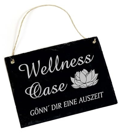 Wellness Oase Schild aus Schiefer Schiefertafel graviert - Gönn Dir eine Auszeit Türschild Deko Spa Sauna Wellnessoase 22 x 16 cm