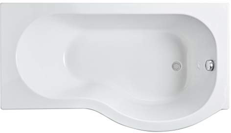 Balterley 1500 x 850mm P Shape Shower Bath, Single Ended Gloss White Soaking Shower Bath, Acrylic Baths for Bathrooms, Right Hand Round with Wider End, Adjustable Leg Set, Soaking Bathtub (White)