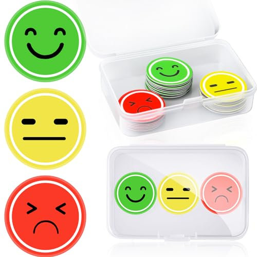jiawaggag Set mit 30 Magnettafeln, Smiley, Rund, Magnetisch, Belohnungstafel, Magnet, Stimmung, Kühlschranktafel, Geschenk für Büro, Mit PP-Box 2,5 cm, CLFR-C0001