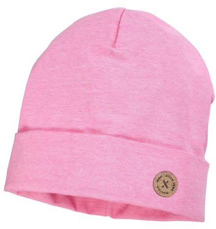 maximo GOTS Kids-Beanie Middle, Umschlag, Microringel Made in Germany 51 Sun pink-weiß
